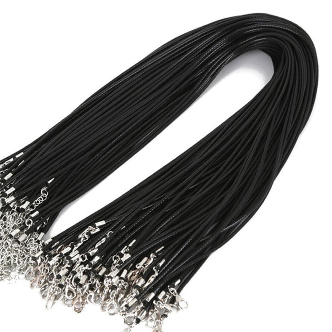 50pcs Black Waxed Necklace Cord with Clasp, 1.5mm Braided Leather Necklace  String Chains for Jewelry Making, Bracelet Pendant Necklace Rope, Jewelry