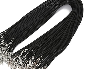 50 / 100Pcs Black Waxed Cord with Clasp Bulk for Bracelet Necklace and Jewelry Making (18 Inches / 45cm)