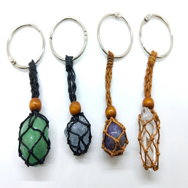 Stone Holder Cord , Keychain Pendant Crystal Holder  , Bag Tag Quartz Raw Stone Cord,  cage cord