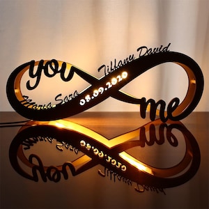 Personalizar nombre de madera luz nocturna/lámpara de mesa infinito para parejas Día de San Valentín aniversario regalo de cumpleaños mamá papá