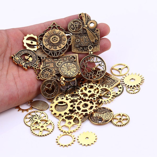 40pcs Mix Retro metal DIY handmade accessories - punk gear clock accessories for DIY Jewelry Craft,resin art filler accessory