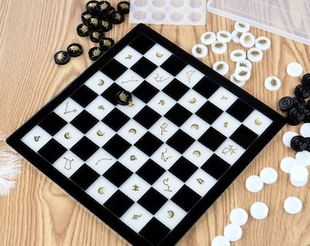 1 set Draughts Chess Resin Mold DIY Silicone Mould Crystal Epoxy Mould -Chess, Checkers mold & Checkerboard mold