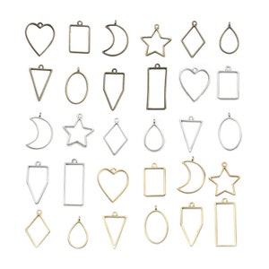 Set of 30 Rectangle, Triangular, Star, drop, round,heart, Blank Charms Pendant,resin bezel,Tra DIY Jewelry Findings