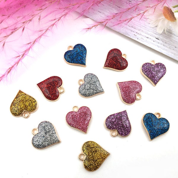 30pcs Assorted Mix Colors Variety Heart Shape Alloy Pendant Charms Bulk for Bracelets Jewelry Findings- Craft Jewelry Charms Pendants