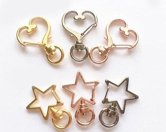 10pcs Metal Swive Aleación Estrella / Corazón Snap Cierre Llavero con 10pcs mismo color anillos de salto abiertos para su DIY Craft