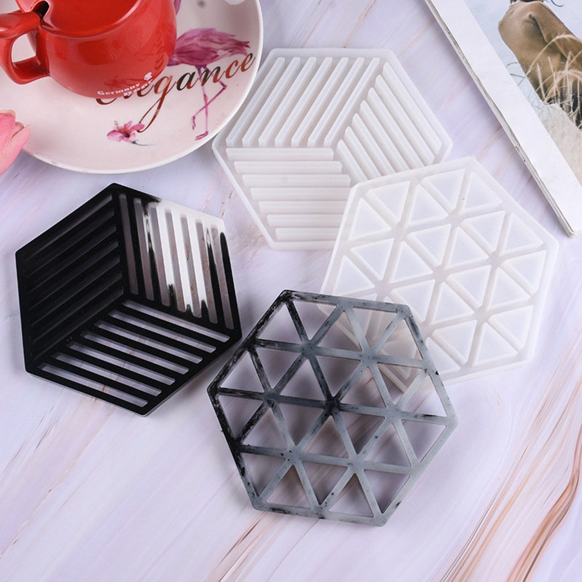 Creative Large Hollow Hexagon Silicone Coaster Mold Resin Etsy