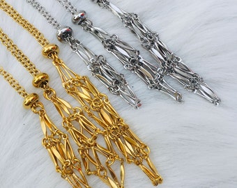 Unique Design Stainless Steel Stone Necklace Holder, Cage necklace for crystal , Quartz Raw Stone ,Silver/Gold Color