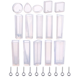 15pcs Cuboids Pendant Silicon Mould For Epoxy Resin Jewelry Beads Craft Making Mold W/ 100Pcs Screw Eye Pins