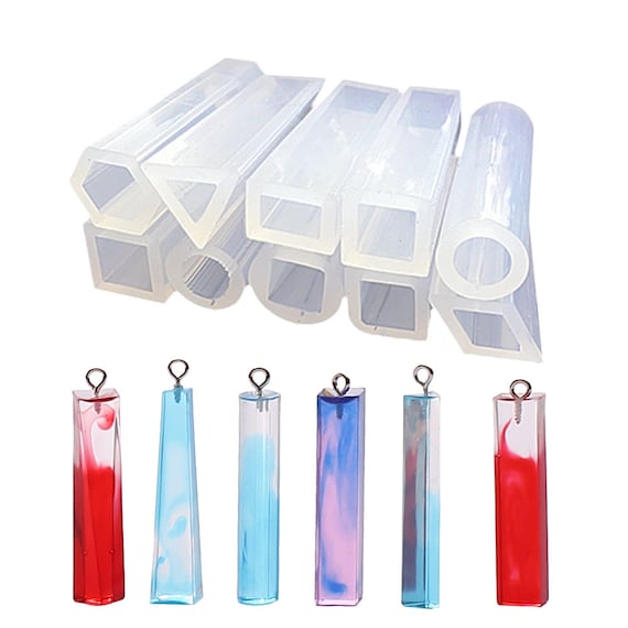 10pcs DIY Handmade Jewelry Epoxy Resin Pendant Silicone Mold-Long Cube Cylinder Triangle Crystal Shape for Necklace Pendant Making