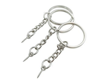 10/20/50 sets Metal Split Keychain Ring Set - Key Chains with Open Jump Ring Connector and Screw Pins - Make Your Own Key Ring