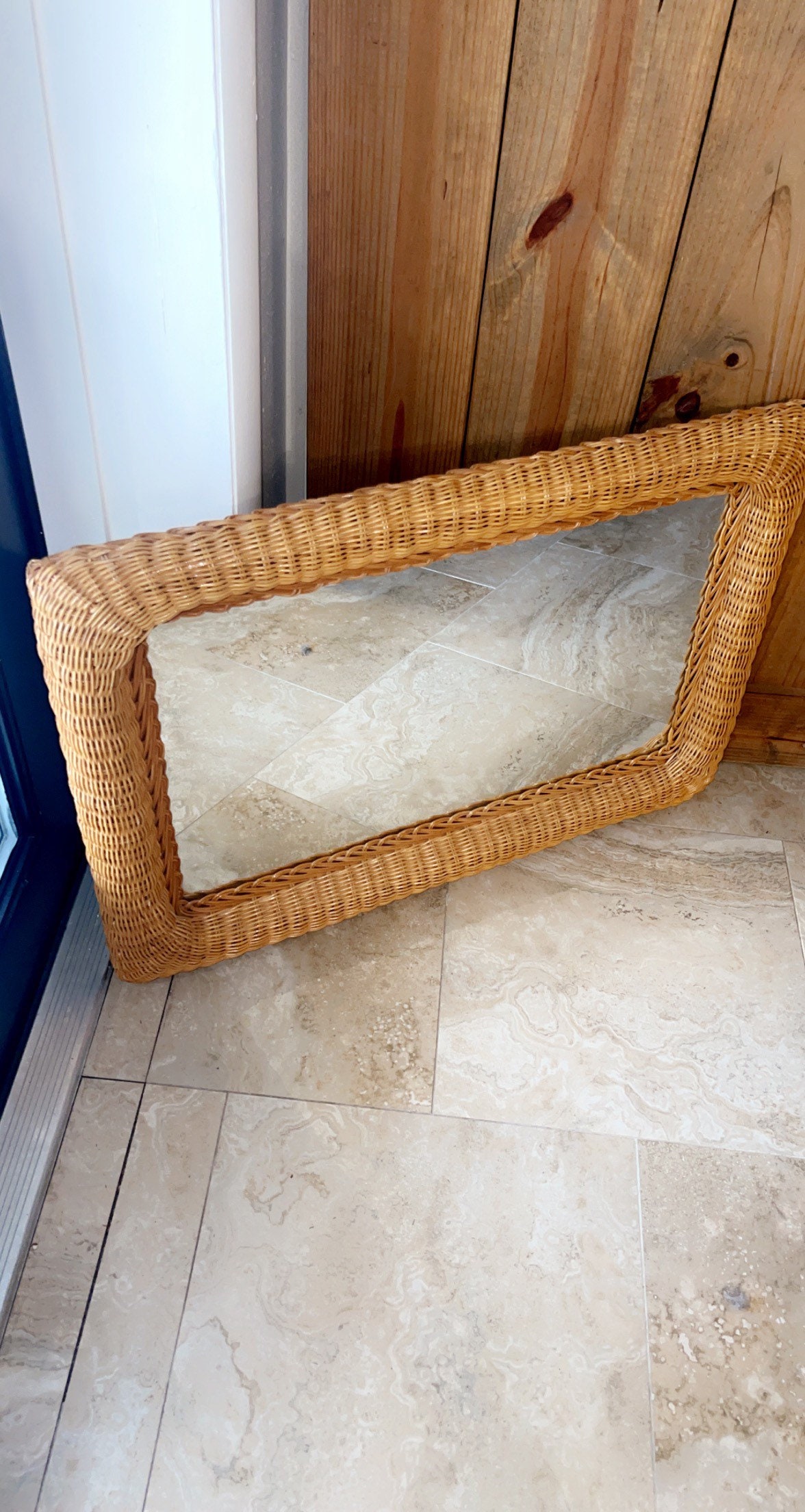 Vintage Mid Century Wicker Rattan Rectangular Mirror with free Etsy