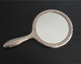 Handheld Vanity Silver Plated Art Nouveau Mirror