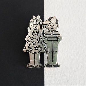 Vintage Rare Taxco Sterling Silver Boy and Girl Brooch Pin,  Boy and Girl Pin, Taxco Children Pin, TM - 90 925 Mex Pin of a Boy and Girl