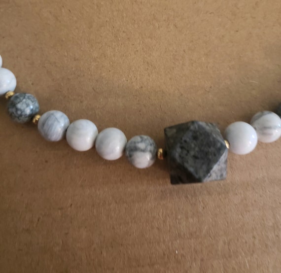 Vintage Marble Gray Beaded Stone Necklace View 3