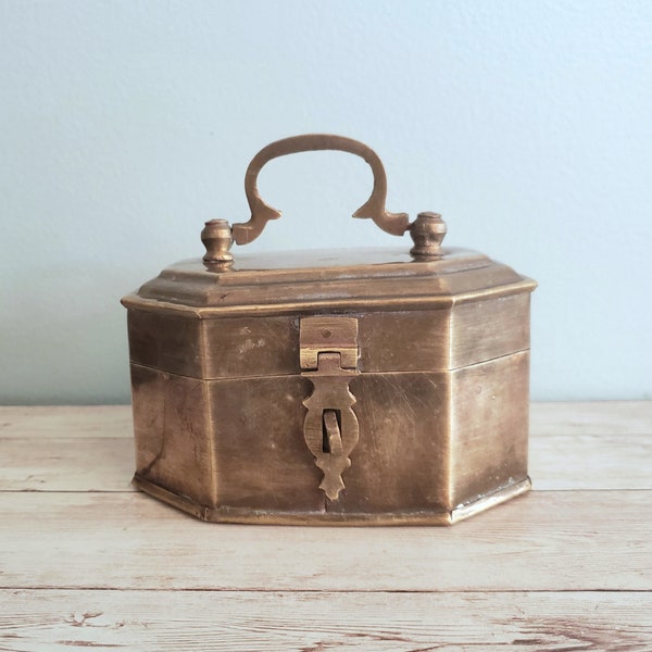 Brass Copper Handmade Lidded With Latch Metal Box Trinket Box