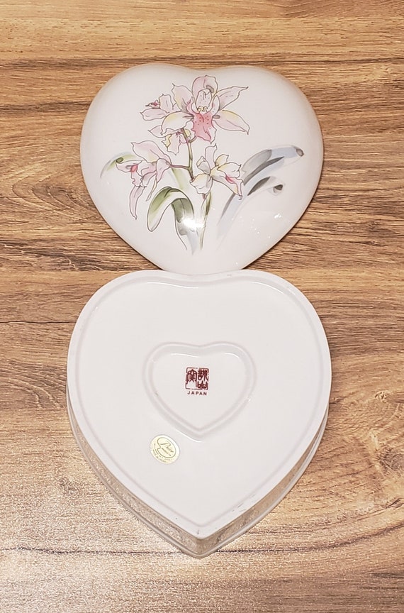 Heart Shaped Japan Ceramic Orchid Floral Jewelry … - image 3