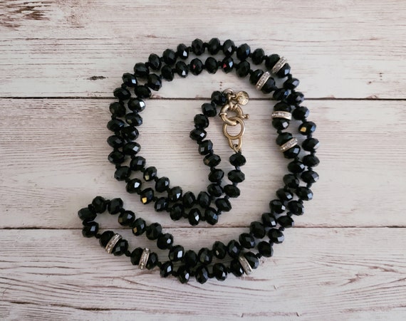 J. Crew Black Faceted Beaded Necklace with Rhines… - image 2