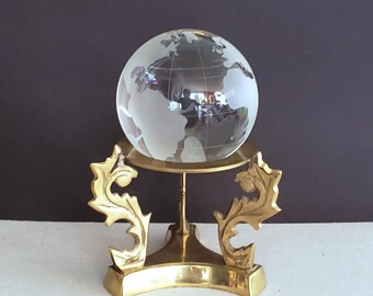 Decorative Crystal Globe On Brass Stand
