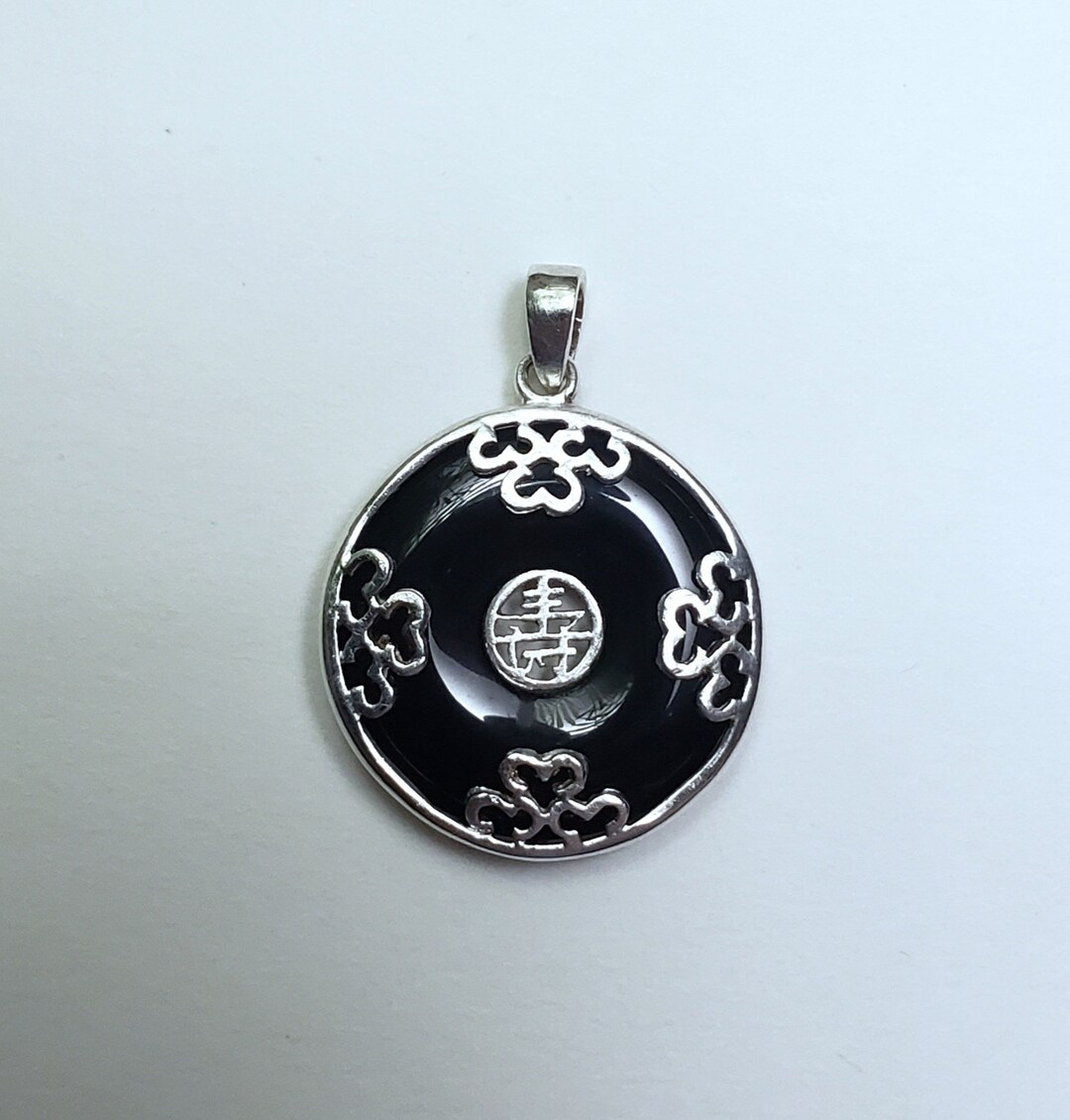 Onyx 925 Sterling Silver Chinese Pendant - Etsy