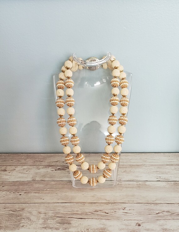 Resin Hong Kong Beige Beaded Two Tier Necklace