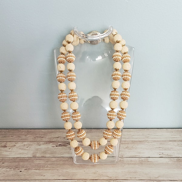 Resin Hong Kong Beige Beaded Two Tier Necklace