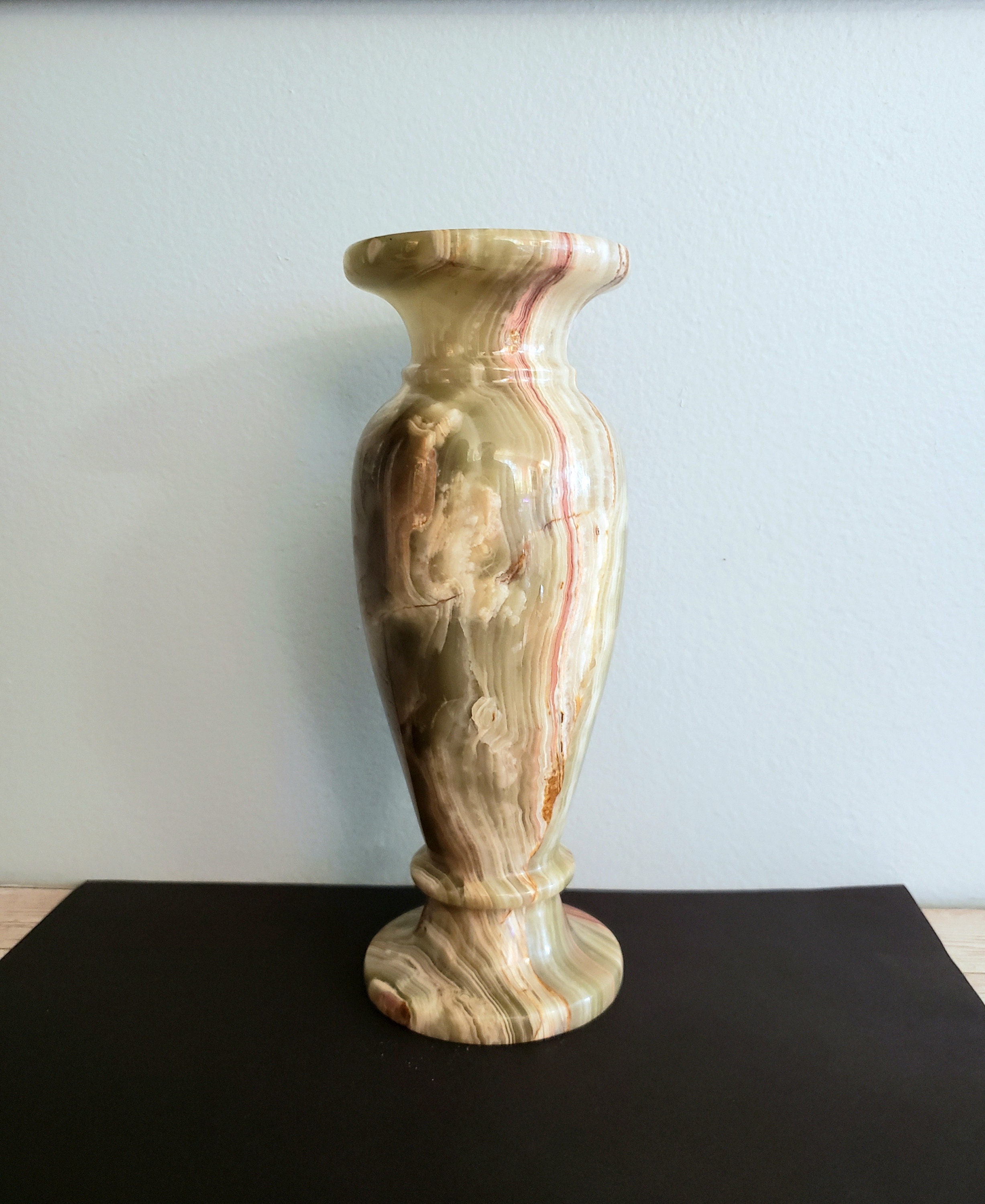 Onyx Marble Green & Burnt Brownish Stone Vase