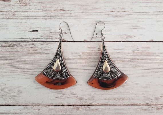 Tortoise Shell Swirl Lucite Dangling Earrings - image 1