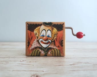 Vintage Circus Clown Music Box: Hand Crank Musical Toy, Made in
