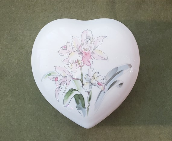 Heart Shaped Japan Ceramic Orchid Floral Jewelry … - image 1