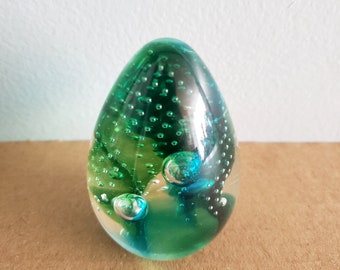 Glass Eye Studio Greenish Blue Paperweight Shaped Egg