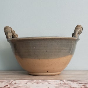 Stoneware Signed Hand Thrown Double Twisted Handle Studio Pottery Bowl