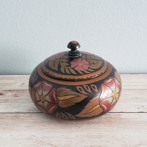 Wooden Floral Lacquered Trinket/Jewelry Box