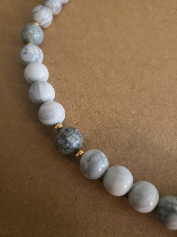 Vintage Marble Gray Beaded Stone Necklace View 2