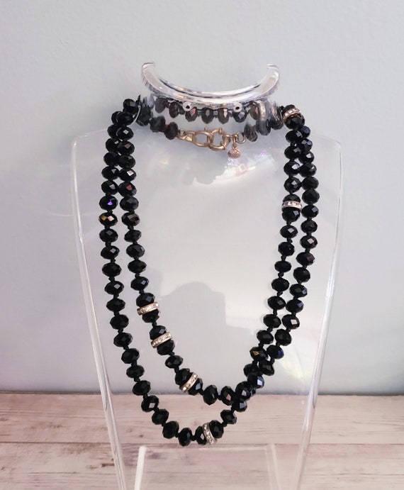 J. Crew Black Faceted Beaded Necklace with Rhinest