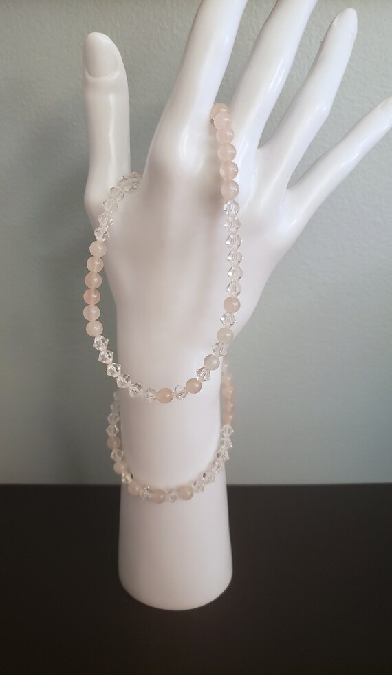 Clear Faceted Pink Rose Quartz Beaded Necklace