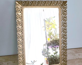 Ornate Rectangular Gold Finish Vanity Mirrored Tray / Mirror / Decorative Tray