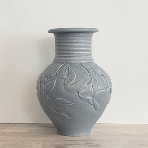 Art Studio Pottery P.E.I. 1985 Blue Floral Vase