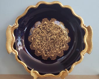 WEIMAR PORCELAIN Cobalt Blue Gold Leaves Collectible German China