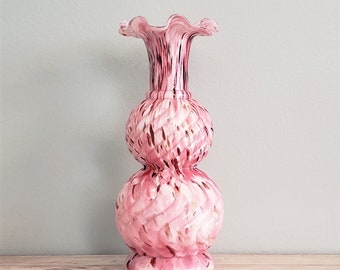 End of Day Splattered Confetti Ruffled Pink Glass Vase