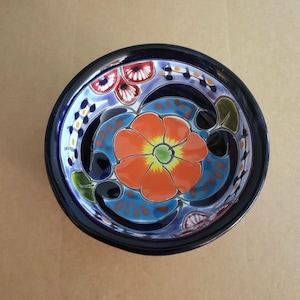 Handmade Mexican Talavera Decorative Handpainted Small Footed Bowl