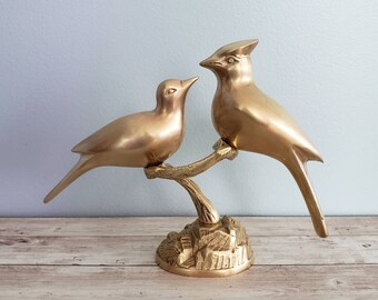 Bronze Solid Brass Baltic Amber Figurine Birds on a Tree Love Statuette Bronze Solid Brass Baltic Amber Figurine Birds on a Tree Love Statuette