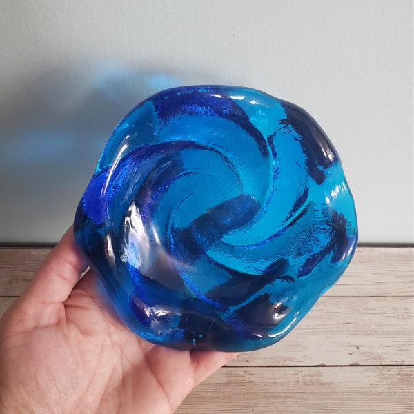 Fenton Turquoise Blue Art Glass Swirl Bowl