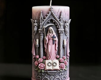Dark Gothic Architecture Rose Death Saint Shape Relief Candle Making Silicone Mold Halloween Aroma Candle Gypsum Resin mold