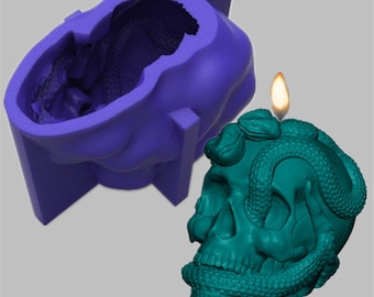 3D Snake Skull Candle Mold Creativity Skull Soap Mold Halloween Candle Mold Fondant Cake Mold Resin Gypsum Chocolate Candle Candy Mold