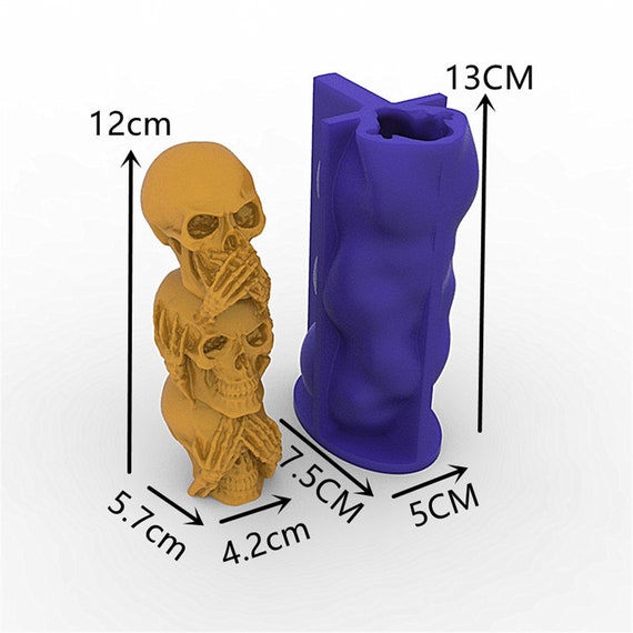 3D Skull Silicone Mold Halloween Skeleton Head Model Fondant Cake  Decorating Tools Chocolate Candle Clay Gypsum Making Mould