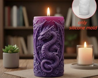 3D Mighty Dragon Auspicious Cloud Relief Candle Silicone Mold, Mythical Theme Flying Dragon Totem Scene Aroma Mold
