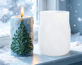 European Vintage Scrollwork Christmas Tree 3D Relief-Shaped Candle and Aromatherapy Silicone Mold, Christmas Scented Candle Home Decor  Mold