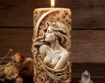 Crescent Star Goddess Scented Eyed Female Side Face And Star Pattern Candle Silicone Mold