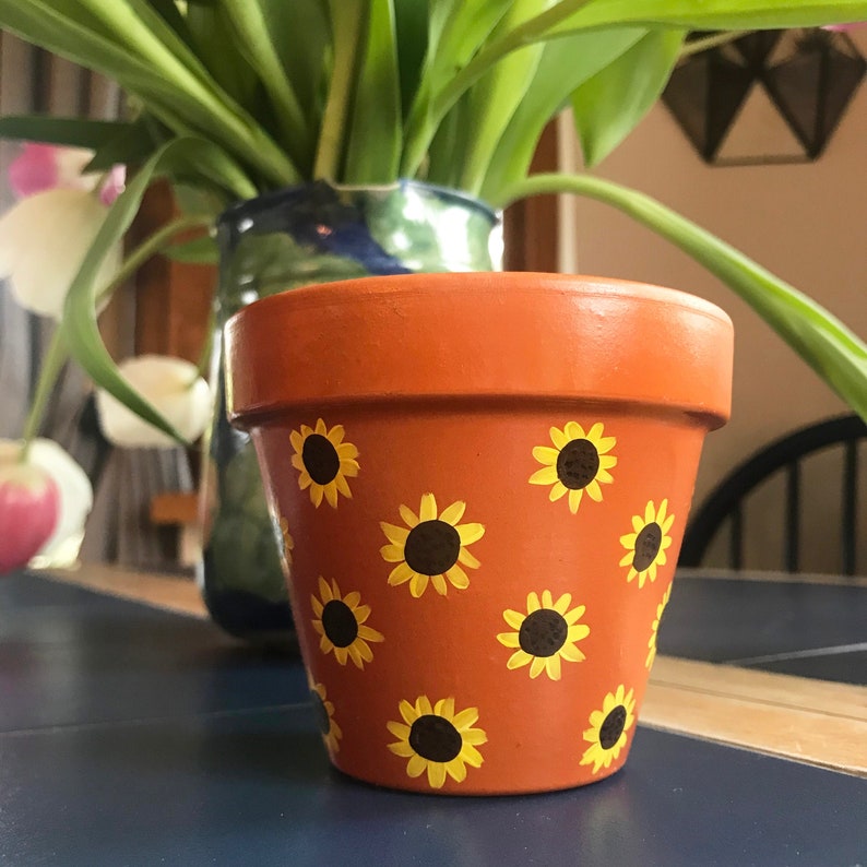 Sunflower Handpainted Houseplant Terracotta Pot Home Decor Etsy