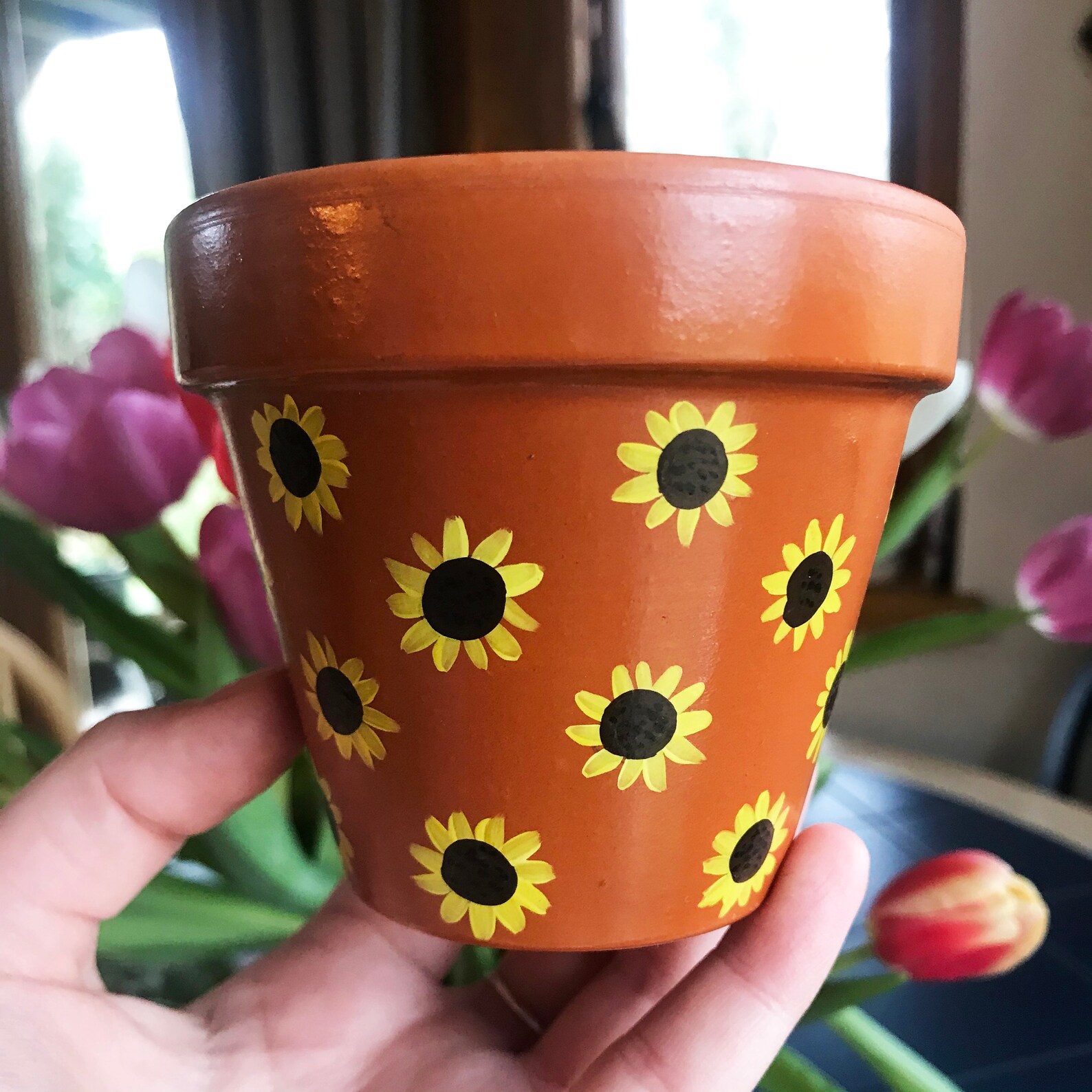 Sunflower Handpainted Houseplant Terracotta Pot Home Decor Etsy